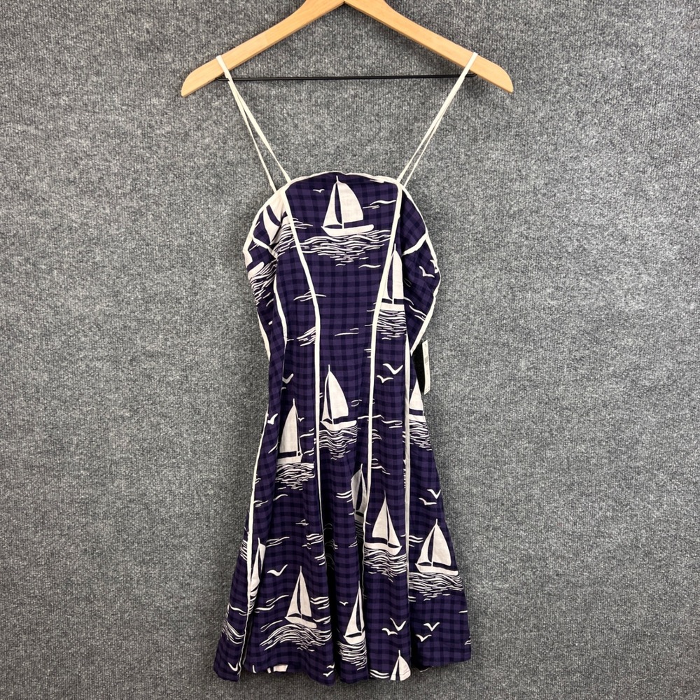 NEW Anthropologie Celandine Scallop‎ Piped Mini Dress Sailboat Gingham SZ Medium